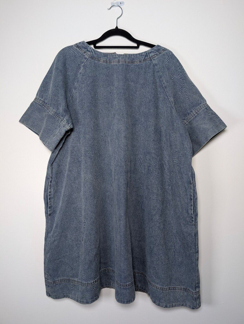 Porridge Denim Shift Dress Small Blue Relaxed A-Line Pocket Casual Boho Coastal - Picture 4 of 11